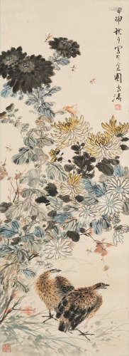 Wang Xuetao (1903-1982) Two Quails and Chrysanthemum