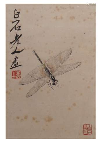 齐白石 蜻蜓 纸 镜心