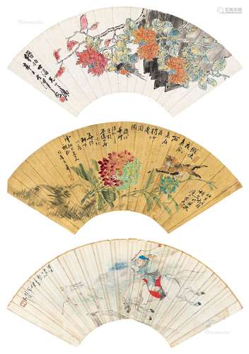 任伯年（1840～1895）任薰（1823～1857）任熊（1835～1893） 扇面 （三帧） 镜心 设色纸本