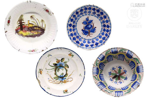 Cuatro piezas de cerámica valenciana, s.XIX