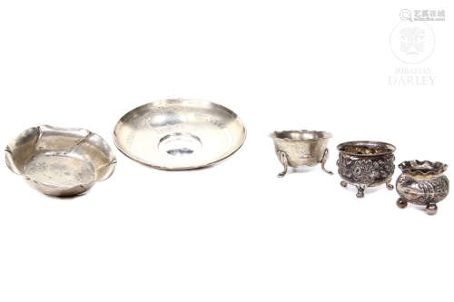 Cinco pequeños objetos de plata europea, s.XX