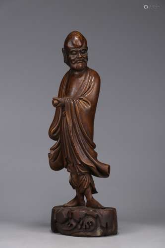 A Yew Carving Bodhidharma Statue