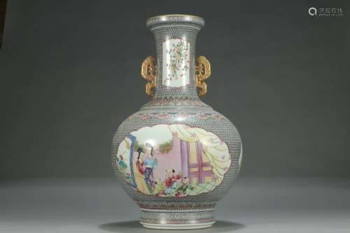An Enameled Story-figures Vase