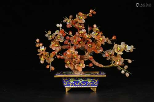 A Bronze Cloisonne Agate Floral Bonsai