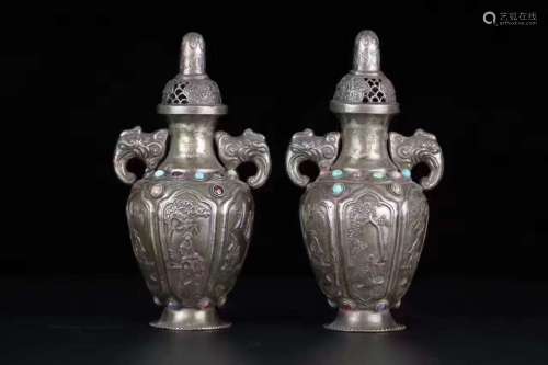 A Pair Sliver Double Elephan Ear Vase