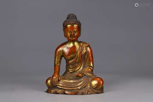 A Boxwood Golden-Painted Gautama Buddha Seated