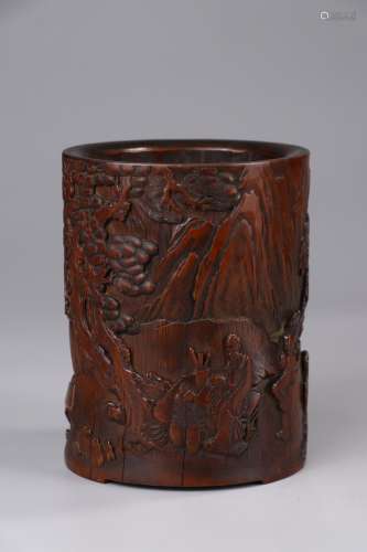 A Bamboo Carved Figure Brush Pot