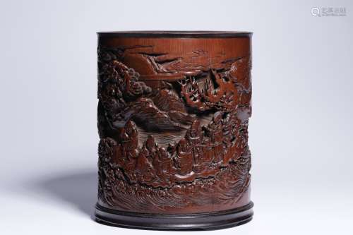 A Bamboo Carved Story-Figure Brush Pot