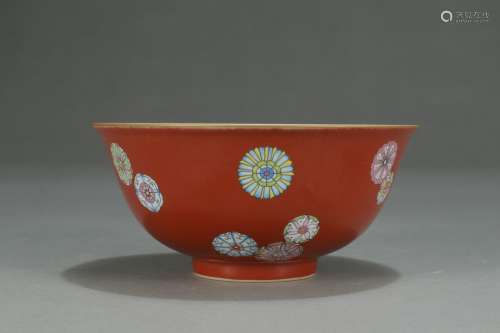 A Daqing-Daoguang-Nianzhi Mark Iron-Red-Decorated Famille Rose Floral Pattern Bowl