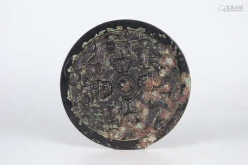 A Bronze Mirror With Tiger Pattern