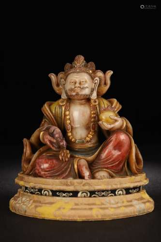 A Colored Shoushan Stone Seated Figure of BuddhAn Ornament