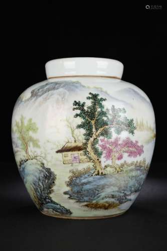 A Landscape Famille Rose Porcelain Jar