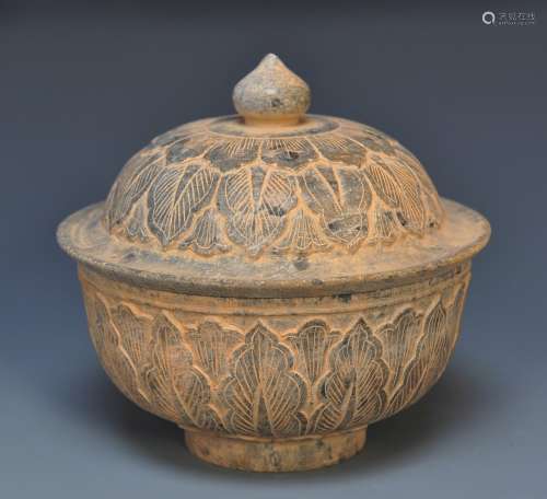 A Leopard Stone Bowl with Lid