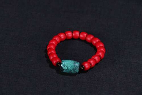 A Chinese Tibetan Turquoise Stone Sherpa Glass Bead Bracelet