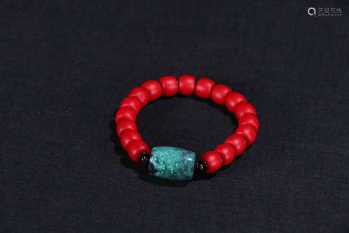 A Chinese Tibetan Turquoise Stone Sherpa Glass Bead Bracelet