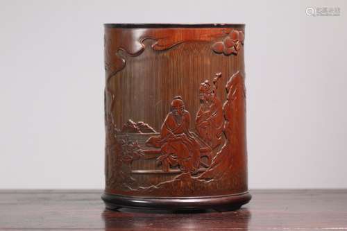 A Chinese Bamboo Story Carved Brush Pot