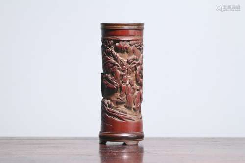 A Chinese Bamboo Story Carved Brush Pot