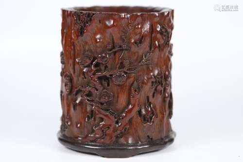 A Chinese Bamboo Auspicious Carved Brush Pot