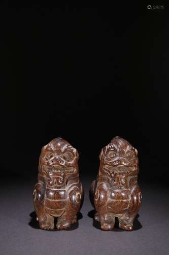 Pair Of Chinese Porcelain Beast Shaped Ornaments