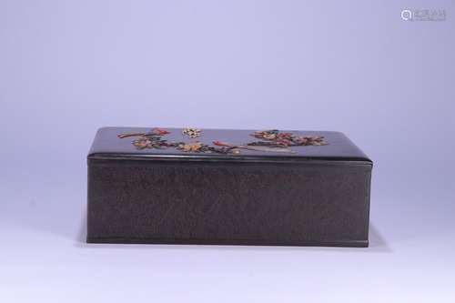 A Chinese Rosewood Auspicious Pattern Box Decorated With Gems