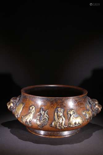 A Chinese Bronze Beast Carved Censer