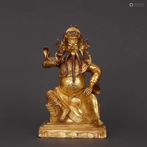 A Chinese Gilt Bronze Guan Yu Statue