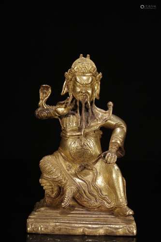 A Chinese Gilt Bronze Guan Yu Statue