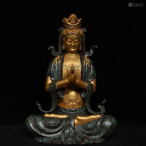 A Chinese Gilt Bronze Guanyin Buddha With Cai