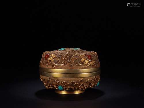 A Chinese Gilt Bronze Flower Pattern Carved Box