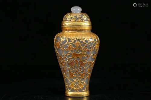 A Chinese Agate Gilt Silver Vase