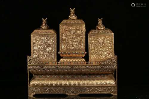 Set Of Chinese Gilt Bronze Dragon Carved Seals