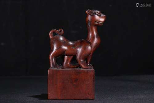 A Chinese Agarwood Seal With Beast Pattern