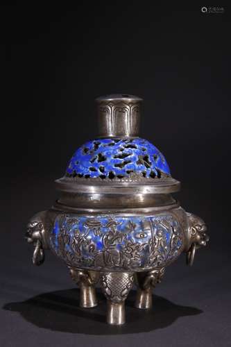 A Chinese Cloisonne Beast And Story Carved Censer