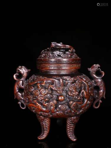 A Chinese Agarwood Dragon Carved Censer