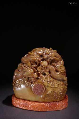 A Chinese Tianhuang Stone Dragon Carved Incense Ornament