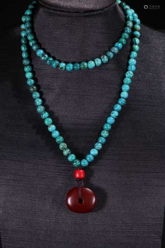 A Chinese Tibetan Turquoise Stone Necklace