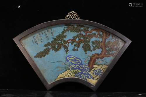 A Chinese Cloisonne Tree Carved Screen