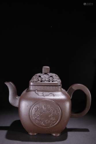 A Chinese Zisha Teapot With Auspicious Pattern