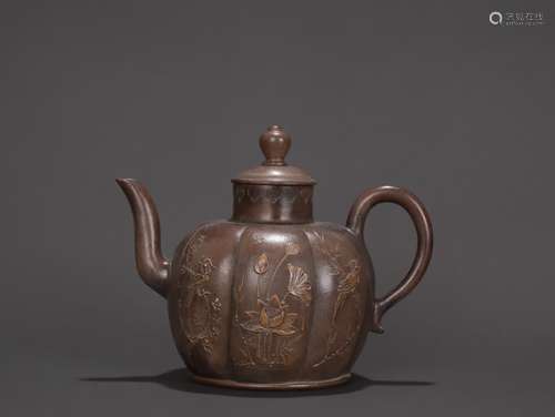 A Chinese Zisha Teapot With Flower And Bird Pattern And Mark