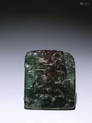 A Chinese Tourmaline Crane Carved Pendant