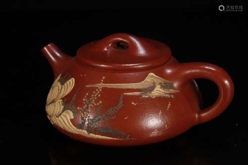 A Chinese Zisha Teapot With Landscape Painting