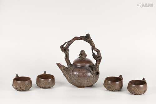 Set Of Chinese Zisha Teapot And Cups With Chenmingyuan Mark