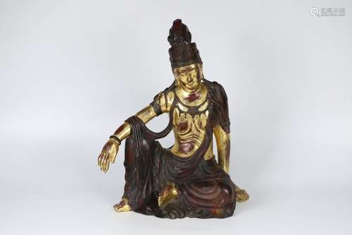 A Chinese Agarwood Guanyin Buddha With Golden Painting