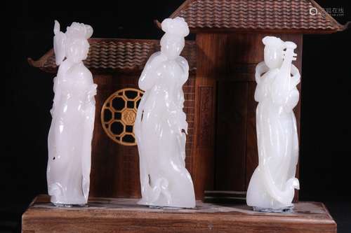 Set Of Chinese Hetian Jade Figure Statues