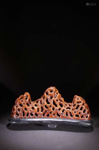 A Chinese Boxwood Brush Holder With Moutain Shape