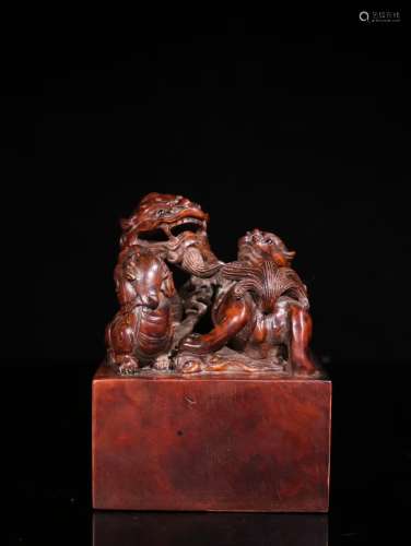 A Chinese Boxwood Beast Carved Seal