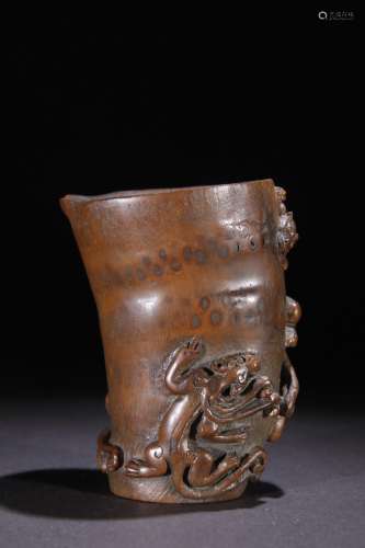 A Chinese Bamboo Dragon Carved Cup