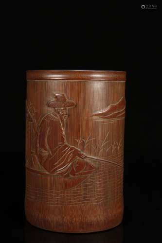 A Chinese Bamboo Story Carved Brush Pot