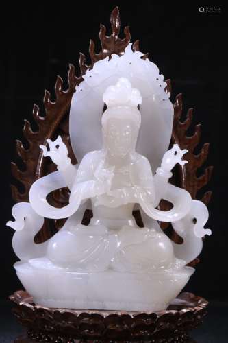 A Chinese Hetian Jade Guanyin Buddha