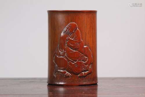 A Chinese Bamboo Story Carved Carved Brush Pot